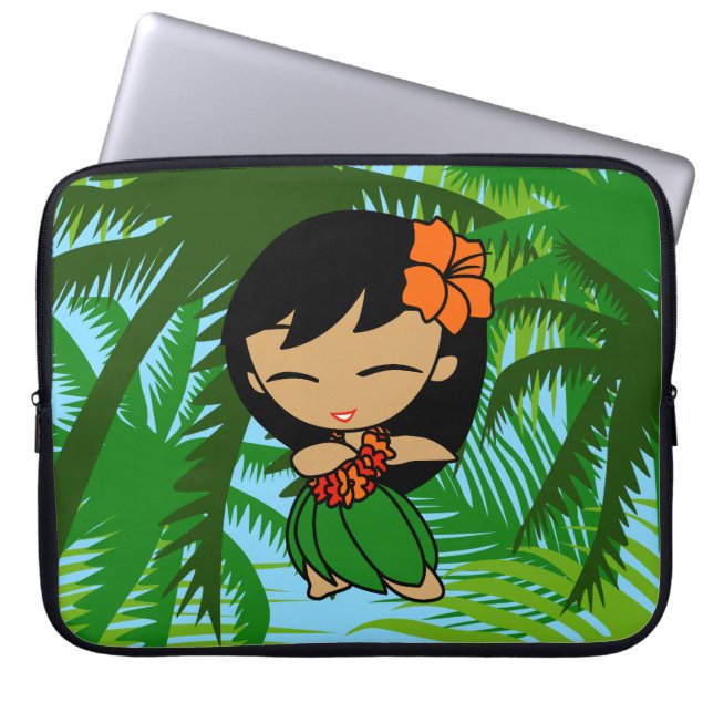 Aloha Honeys Hawaiian Palms Hula Girl Wetsuit Laptop Sleeve (Front)