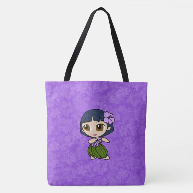 Aloha Honeys Hawaiian Purple Hula Girl Beach Bag (Front)