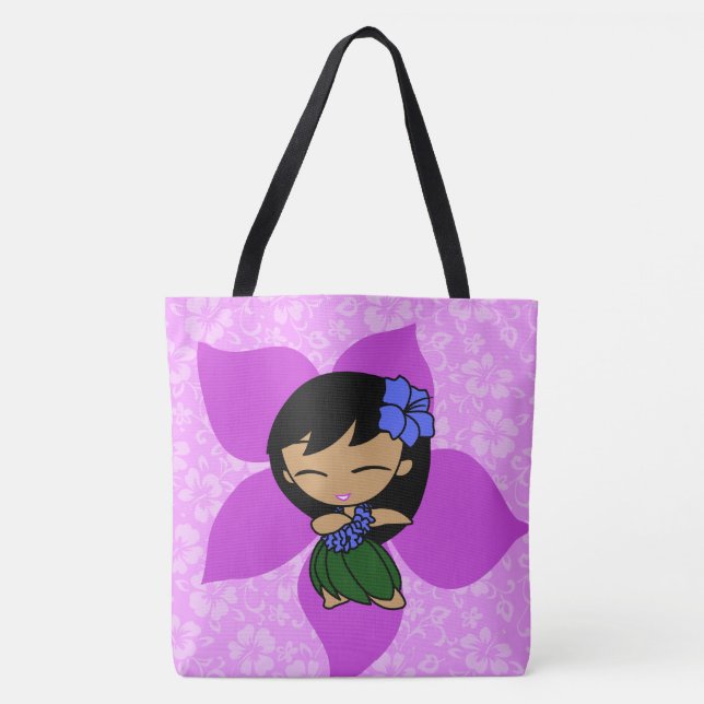Aloha Honeys Hawaiian Violet Hula Girl Beach Bag (Front)