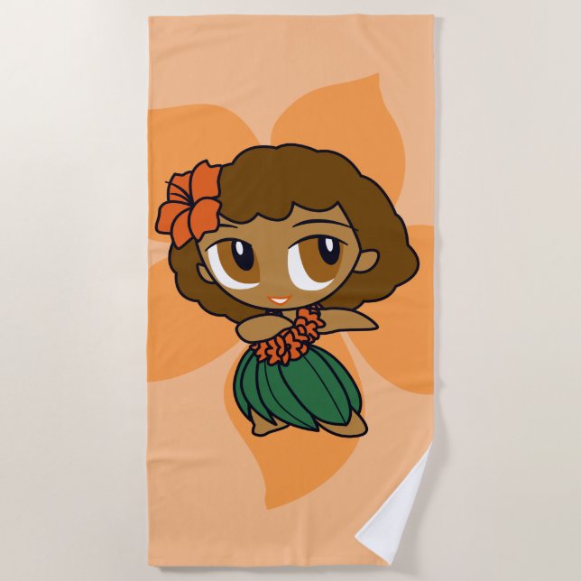 Aloha Honeys Orange Hula Girl Hawaiian Hibiscus Beach Towel (Front)