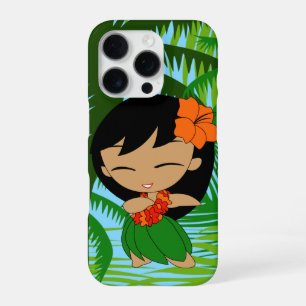 Aloha Honeys Palms Hawaiian Black Hair Hula Girl iPhone 16 Pro Case