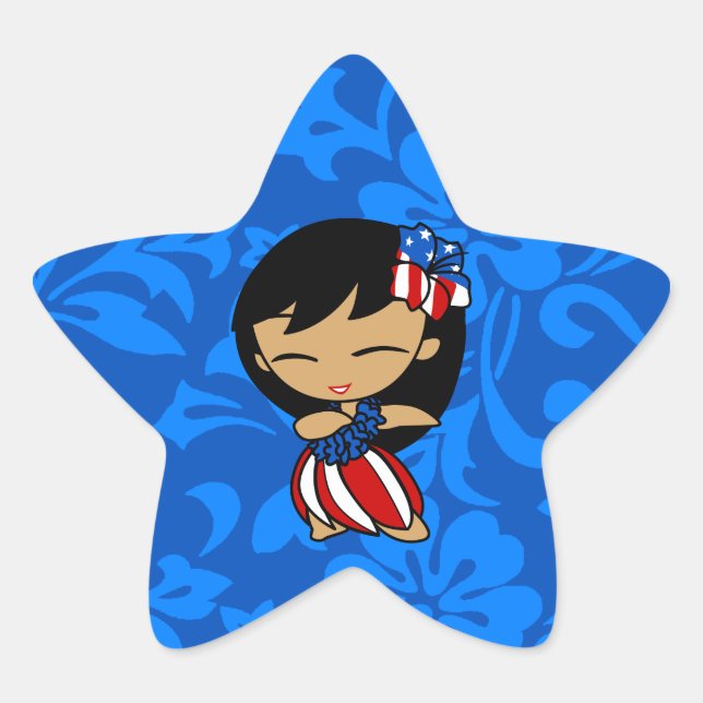 Aloha Honeys Patriotic Hula Girl Star Stickers (Front)