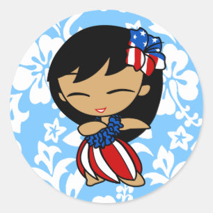 Aloha Honeys Patriotic Hula Girl Stickers