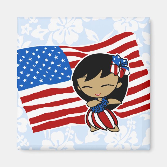Aloha Honeys USA Flag Hula Girl Magnets (Front)
