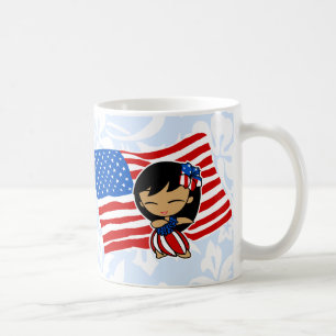 Aloha Honeys USA Flag Hula Girl Mugs