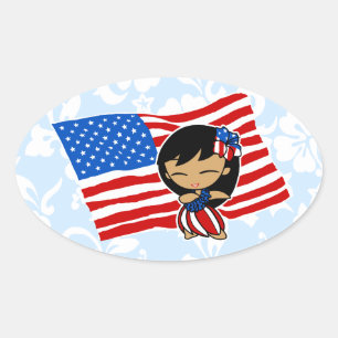 Aloha Honeys USA Flag Hula Girl Stickers