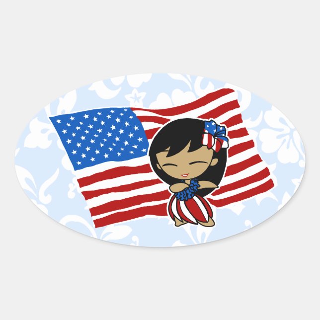 Aloha Honeys USA Flag Hula Girl Stickers (Front)