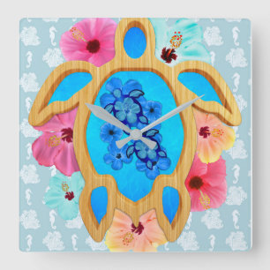 Aloha Honu Sea Turtle Square Wall Clock