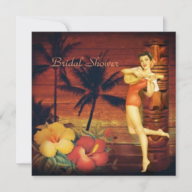Aloha Hula Girl hawaii retro beach bridal shower Invitation (Front)
