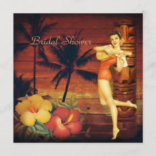 Aloha Hula Girl hawaii retro beach bridal shower Invitation