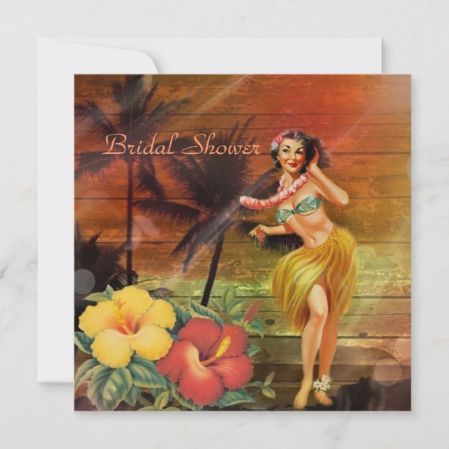 Aloha Hula Girl hawaii retro beach bridal shower Invitation (Front)