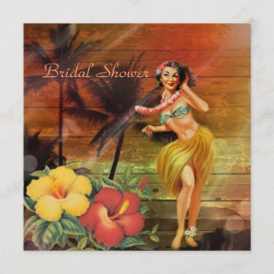 Aloha Hula Girl hawaii retro beach bridal shower Invitation