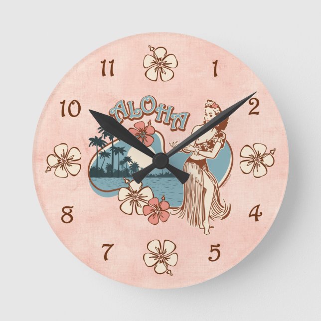 Aloha Hula Girl Round Clock (Front)