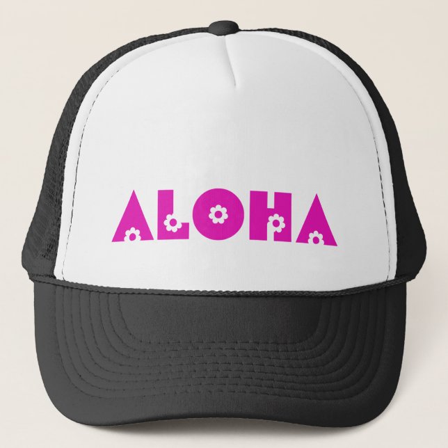 Aloha in Pink Flowers Trucker Hat (Front)