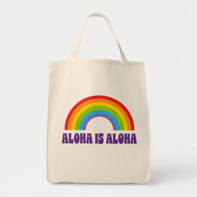 Aloha Is Aloha Rainbow Pride Hawaii Tote Bag (Front)