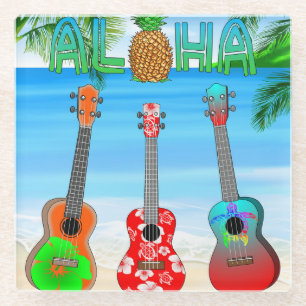 Aloha Island Ukuleles Glass Coaster