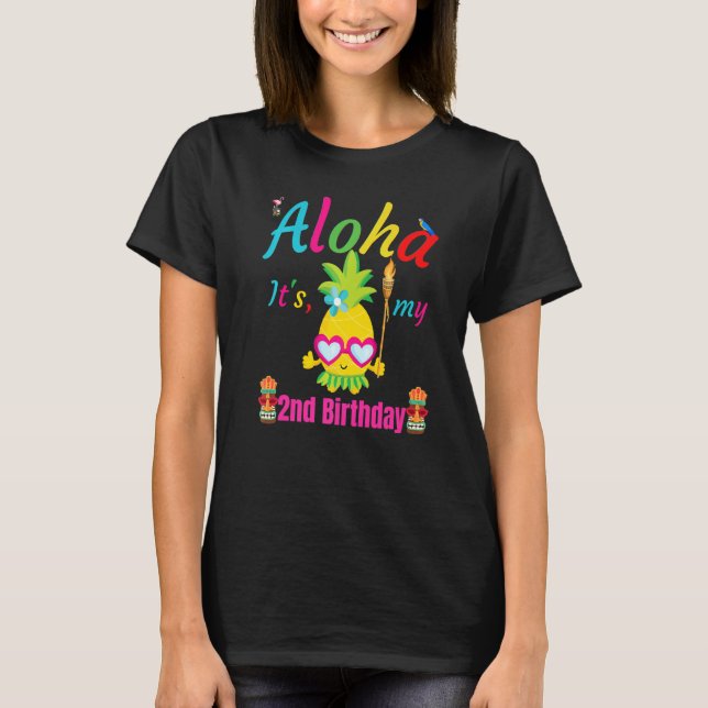 Aloha It's My 2nd Birthday Hawaii Second Girls Lua T-Shirt (Front)