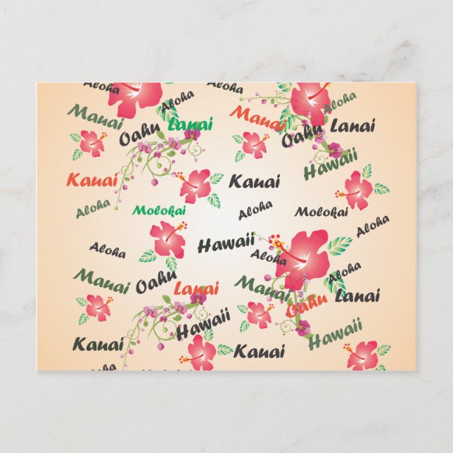 aloha, kauai, hawaii, oahu, maui, lanai background postcard (Front)