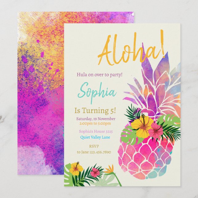 Aloha Kids Birthday Invitation (Front/Back)