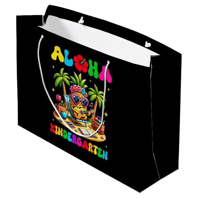 Aloha Kindergarten Pineapple Hawaii Back to School Large Gift Bag (Back Angled)
