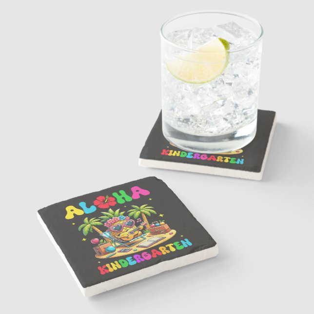 Aloha Kindergarten Pineapple Hawaii Back to School Stone Coaster (Side)