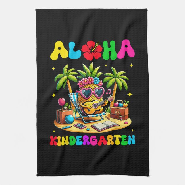 Aloha Kindergarten Pineapple Hawaii Back to School Tea Towel (Vertical)