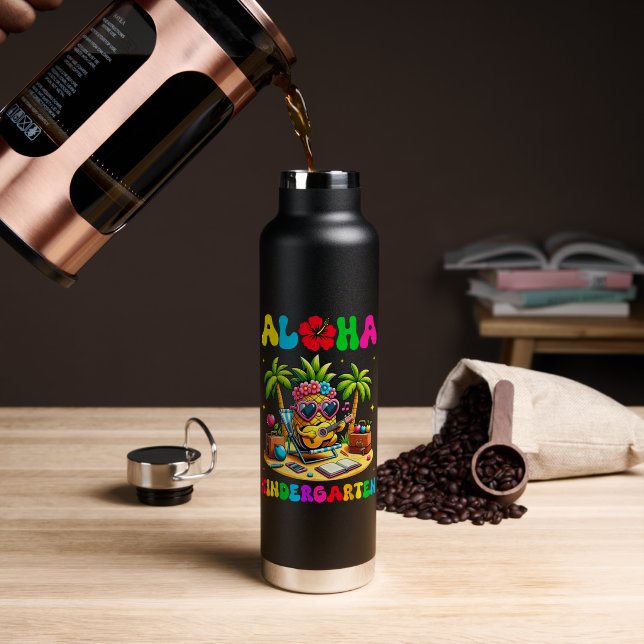 Aloha Kindergarten Pineapple Hawaii Back to School Water Bottle (Coffee (Rotated))