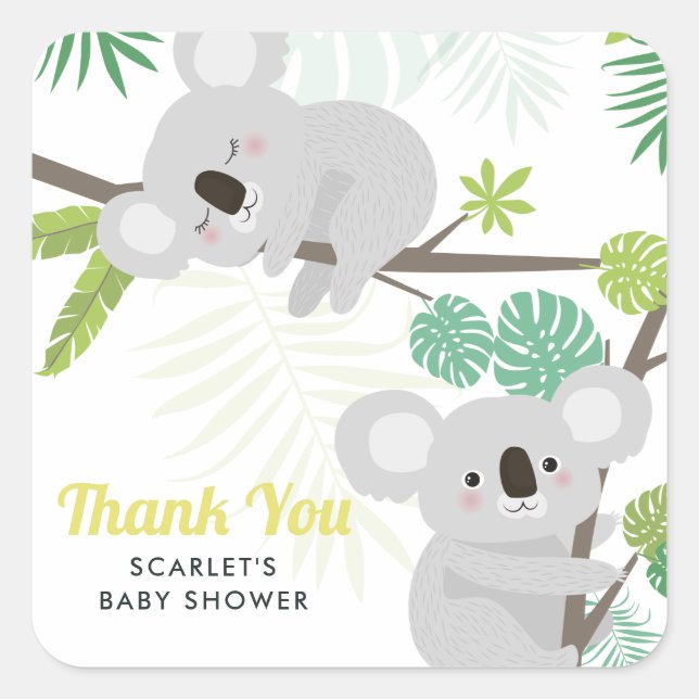 Aloha Koala Tropical Baby Shower Thank You Sticker (Front)