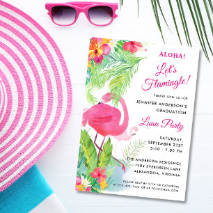 Aloha Let's Flamingle Graduation Luau Party Invitation