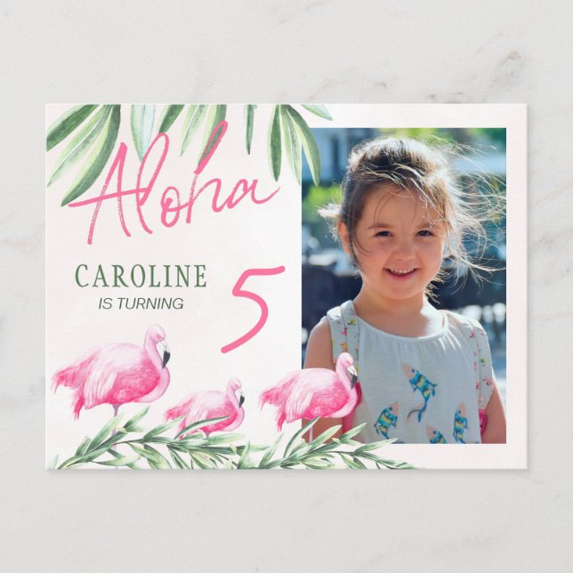 Aloha Lets Flamingle tropical PHOTO birthday party Postcard (Front)