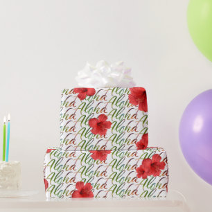 Aloha Lettering Hibiscus Flower - Hawaii Hawai'i Wrapping Paper