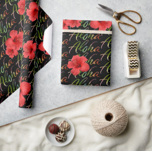 Aloha Lettering Hibiscus Flower - Hawaii Hawai'i Wrapping Paper