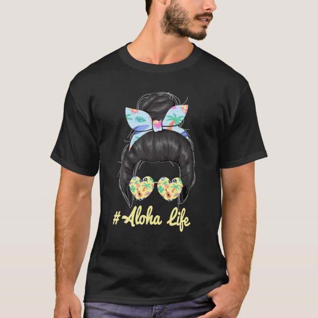 Aloha Life Hawaii Aloha Mum Messy Bun Glasses Moth T-Shirt (Front)