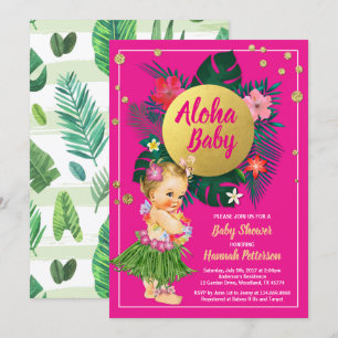 Aloha luau baby girl shower invitation hot pink