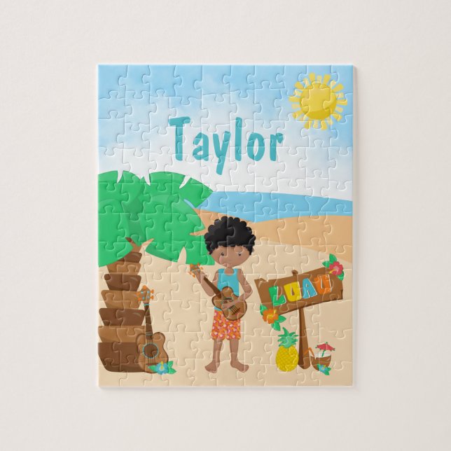 Aloha Luau Beach African American Boy Jigsaw Puzzl Jigsaw Puzzle (Vertical)