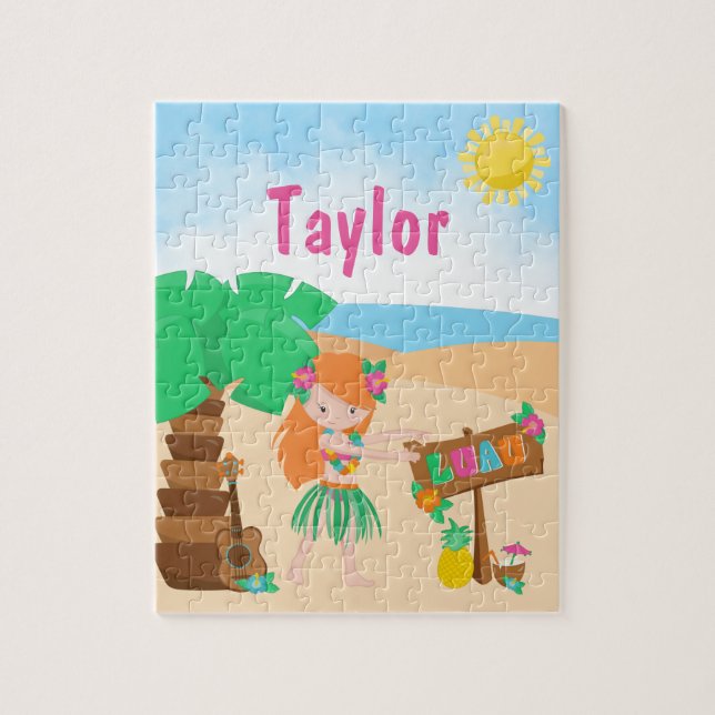 Aloha Luau Beach Red Hair Girl Jigsaw Puzzle (Vertical)