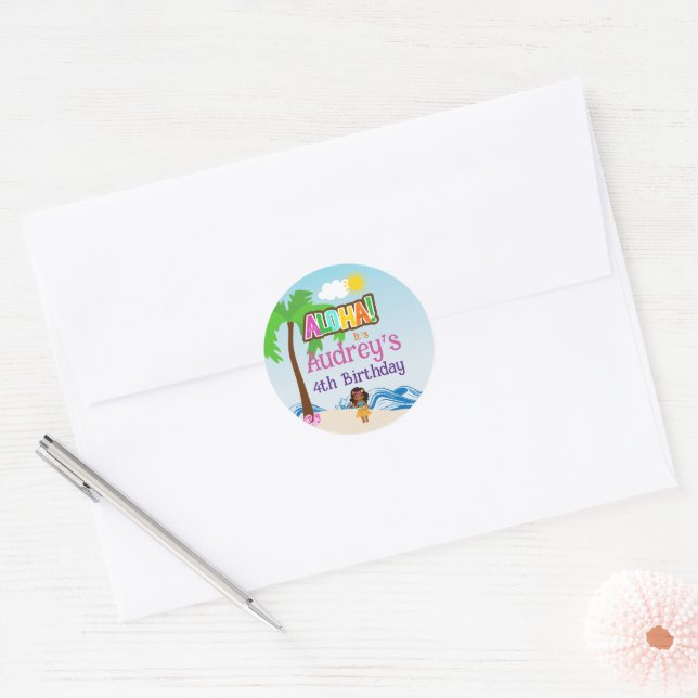 Aloha Luau Birthday Classic Round Sticker (Envelope)