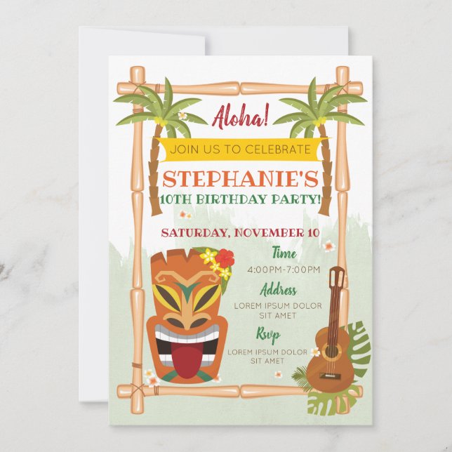 Aloha Luau Birthday Invitation (Front)
