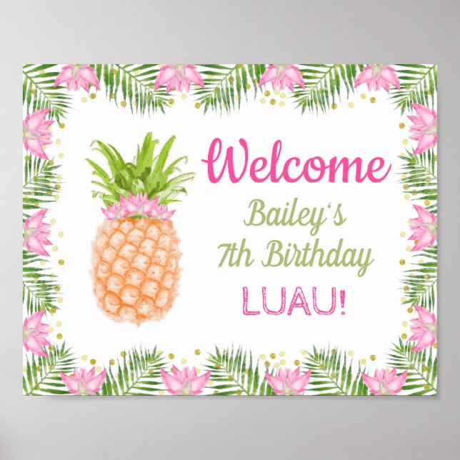Aloha Luau Birthday Party Decor Pink Gold Welcome (Front)