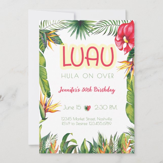 Aloha Luau Birthday Tropical Floral Party Invitation (Front)
