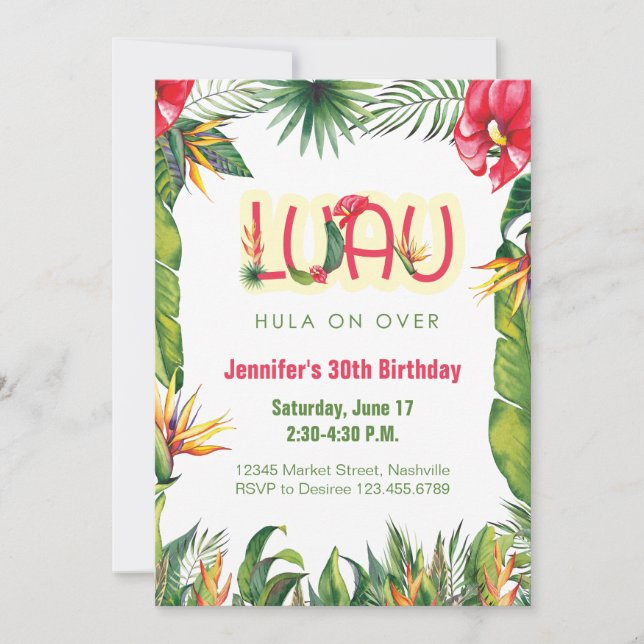 Aloha Luau Birthday Tropical Floral Party Invitation (Front)