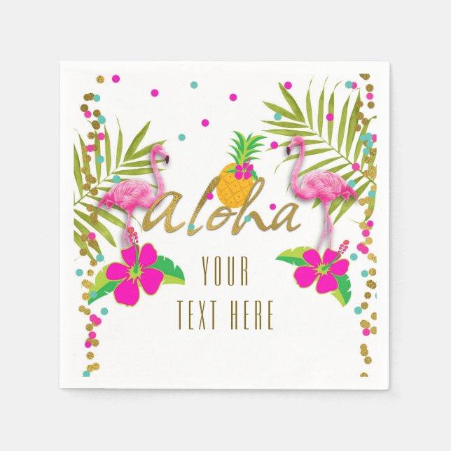 Aloha Luau Girls Tropical Flamingo Party Napkin (Front)