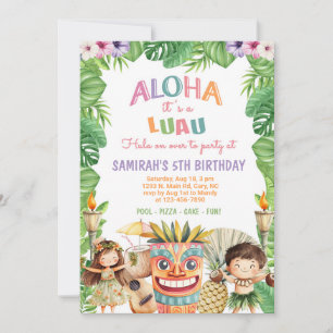 Aloha Luau Hawaiian birthday invite, hula on over. Invitation