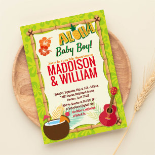 Aloha Luau Hawaiian Tropical Couples Baby Shower Invitation