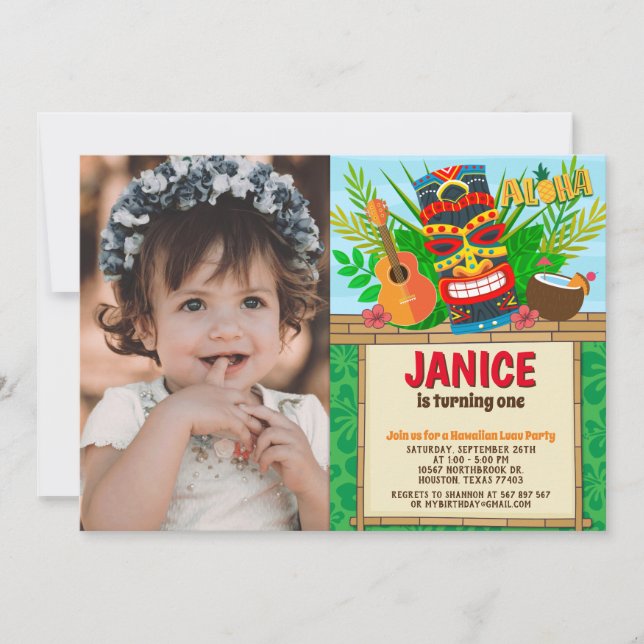 Aloha Luau Hawaiian Tropical Summer Birthday Photo Invitation (Front)