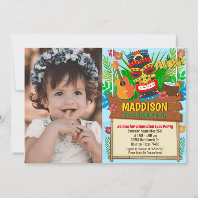 Aloha Luau Hawaiian Tropical Summer Birthday Photo Invitation (Front)