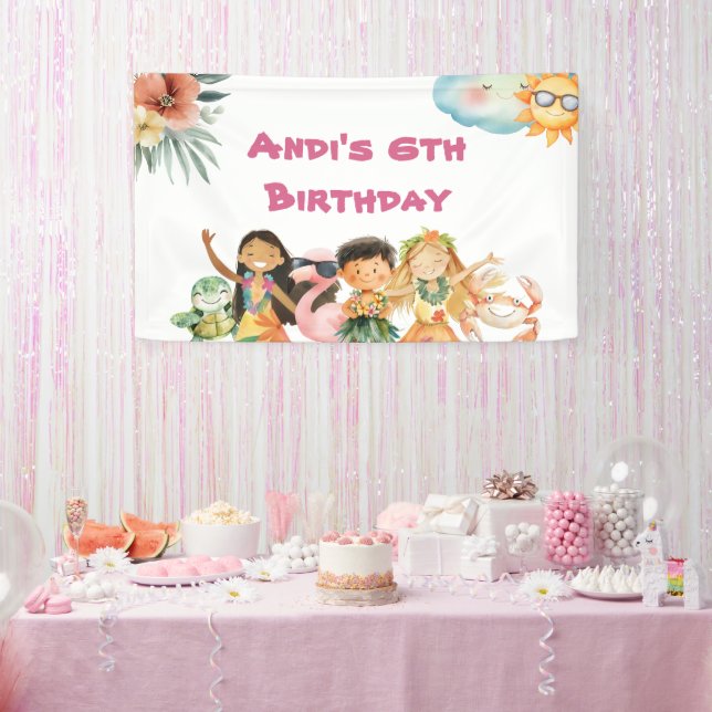 Aloha Luau Kids Birthday  Banner (Party)