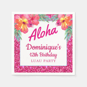 Aloha Luau Party Glitter Tropical Hibiscus Paper Napkin