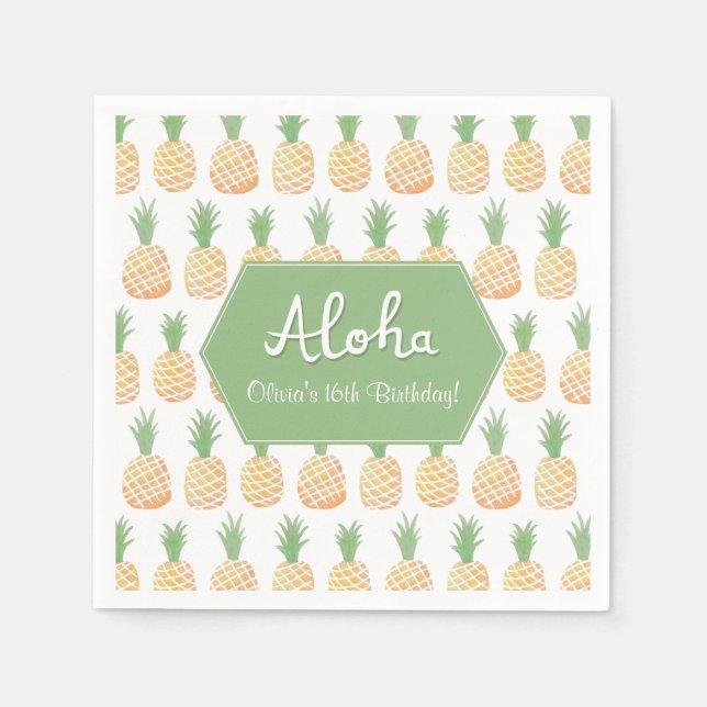 Aloha Luau Pineapple Birthday Party Napkins (Front)
