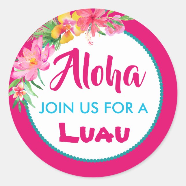 Aloha Luau Pink Tropical Hibiscus Classic Round Sticker (Front)